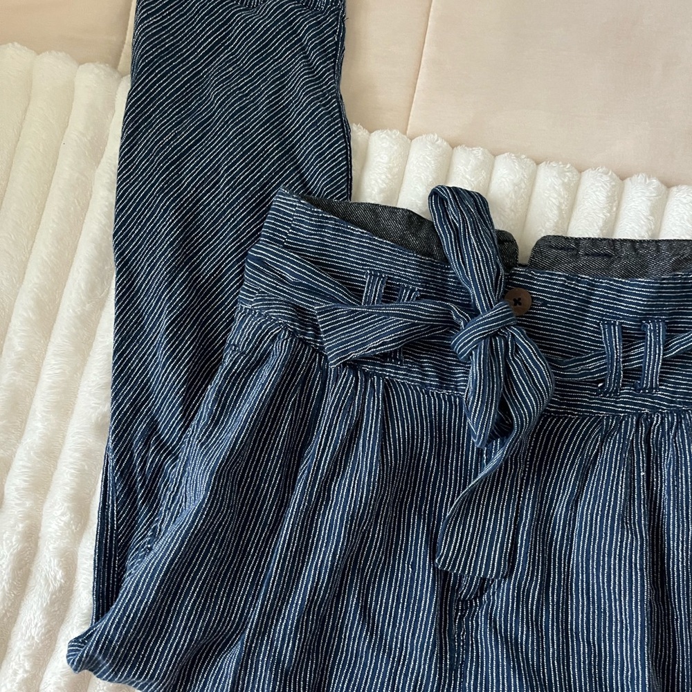 Free People Rumors Striped Blue Paperbag Harlem Waist Pants - Picture 4 of 8